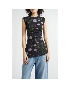 Stella McCartney Twisted Floral Mesh Top - Black