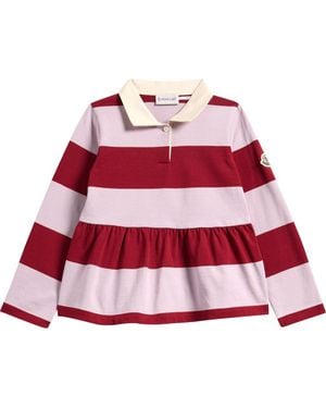 Moncler Kids' Stripe Long Sleeve Peplum Polo - Red