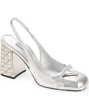 Prada Logo Metallic Slingback Sandal - White
