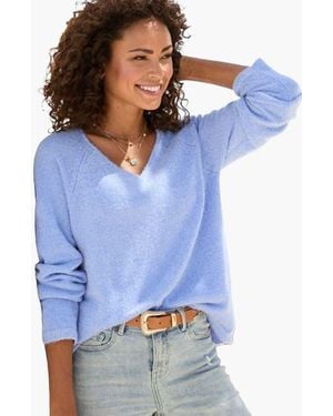 Lascana Fuzzy V-Neck Sweater - Blue