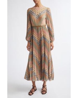 Zimmermann Sunray Chevron Print Long Sleeve Pleated Dress - Natural