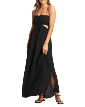 Sea Level Smocked Bodice Cotton Seersucker Cover-Up Dress - Black