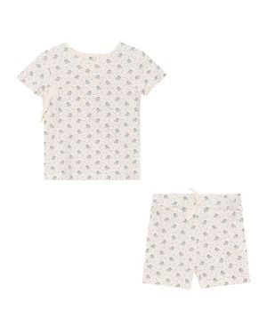 Fragile Fruit Print 2 Piece Short Sleeve Top And Shorts Set - White