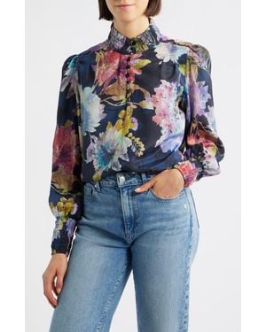Apny Pleated Puff Sleeve Top - Blue