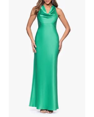 Xscape Evenings Cowl Neck Satin Gown - Green