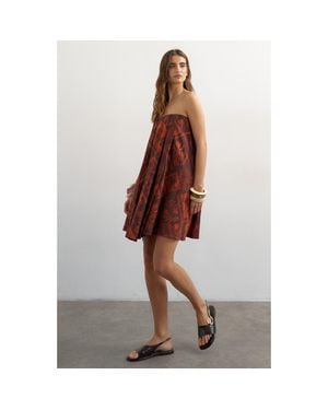 TOPSHOP Linen Rich Full Trapeze Bandeau Mini Dress - Brown