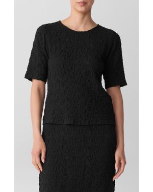 Eileen Fisher Crewneck Textured T-Shirt - Black