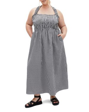 City Chic Cute Gingham Maxi Sundress - Gray