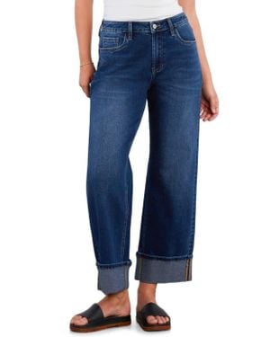 HINT OF BLU High Waist Cuff Wide Leg Jeans - Blue