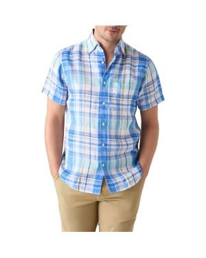Robert Talbott Morgan Plaid Linen Short Sleeve Shirt - Blue
