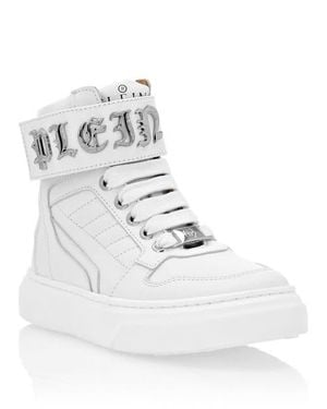 Philipp Plein Leather Hi-Top Sneakers Gothic Plein Boy - White