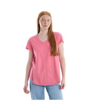 Wilt Short Sleeve Shrunken V-Neck Shirttail Top - Pink
