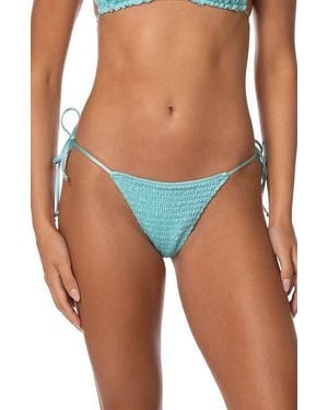 Maaji Veil Sunflash Smocked Side Tie Bikini Bottoms - Blue