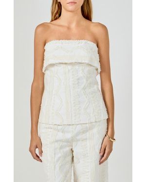 Endless Rose Fringed Strapless Cotton Top - White