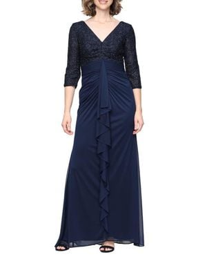 Alex Evenings Sequin Bodice Empire Waist Gown - Blue
