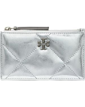 Tory Burch Kira Diamond Quilted Leather Zip Wallet - Metallic