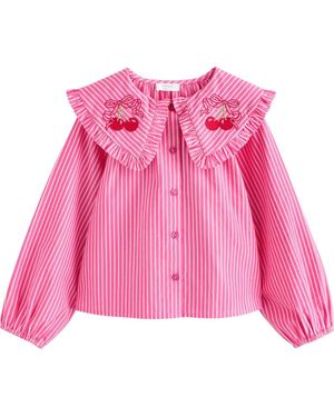 Next Kids' Cherry Ruffle Collar Cotton Top - Pink