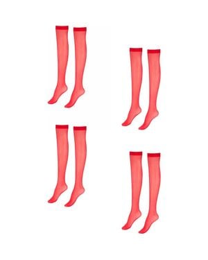 LECHERY 8-Pack Glossy Sheer Fashion Socks - Red