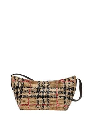 Burberry Mini Margate Raffia Shoulder Bag - Brown