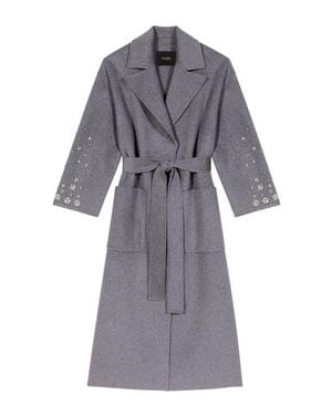 Maje Long Double-Faced Rhinestone Coat - Gray