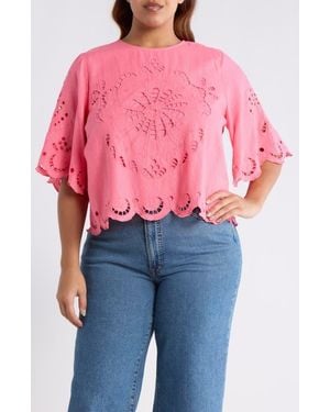 Treasure & Bond Cutout Linen Blend Top - Blue