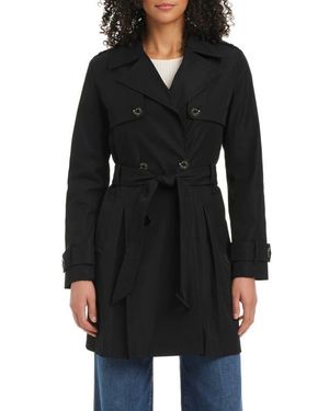 Kate Spade Belted Double Breasted Pleated Trench Coat - Black