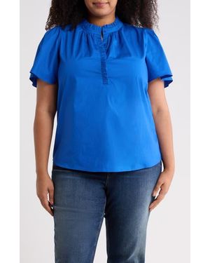 Sugarlips Ruffle Trim Cotton Poplin Shirt - Blue