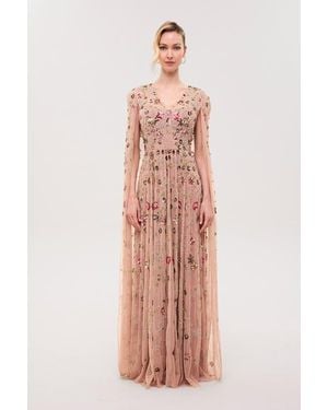 Beauut Cape Sleeves Embellished Sequin Maxi Dress - Pink