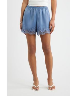 Open Edit Lace Trim Satin Shorts - Blue