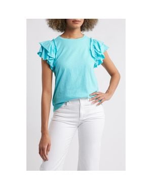 Apny Ruffle Sleeve T-Shirt - Blue