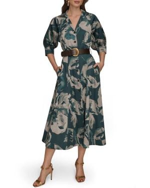Donna Karan Floral Shirt Dress - Green