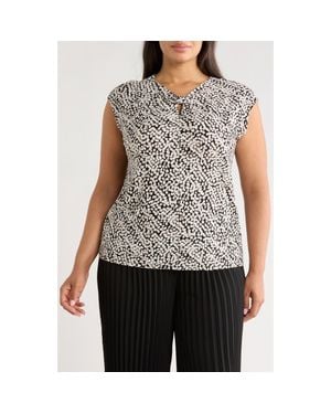 Kasper Dot Print Cap Sleeve Top - Blue