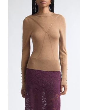 Rabanne Wool & Silk Crewneck Sweater - Natural