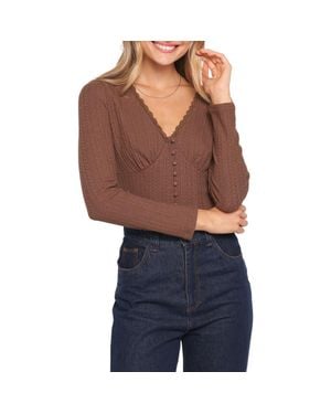 Petal & Pup Leslie Button Front Knit Crop Top - Blue