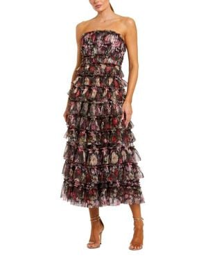 Mac Duggal Strapless Micro Ruffle A Line Midi Dress - Brown