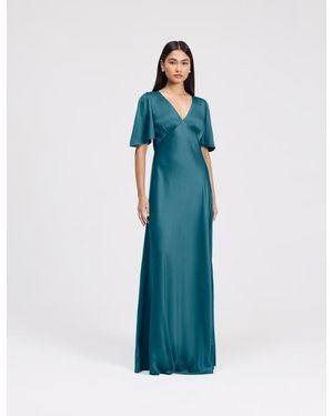 Ghost Arabella Angel Sleeve Satin Maxi Dress - Blue