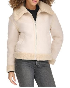 Levi's Faux Leather & Faux Shearling Bomber Jacket - Natural