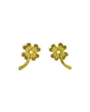 Fable England Lucky Clover & Pearl Stud Earrings - Yellow