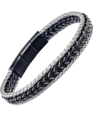 Link Up Woven Leather And Stainless Steel Bracelet - Blue