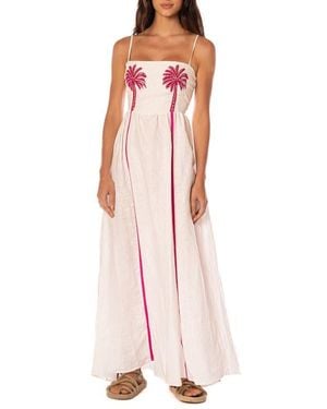 Maaji Ela Tropical Haven Linen Cover-Up Maxi Dress - Pink
