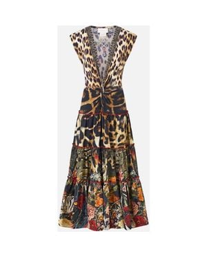 CAMILLA Cap Sleeve Twist Front Midi Dress - Metallic