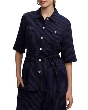 Foxcroft Estela Stripe Linen Blend Jacket - Blue