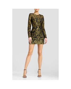 Dress the Population Stassi Metallic Brocade Long Sleeve Cocktail Minidress - Green