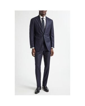 Thom Sweeney Chalk Stripe Structured Wool & Cashmere Suit - Blue