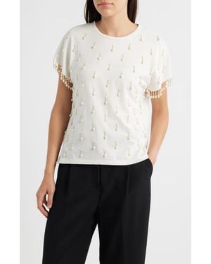 Kobi Halperin Carmel Faux Pearl Accent Cotton T-Shirt - White