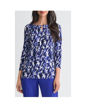 Kasper Pleated Three-Quarter Sleeve Top - Blue