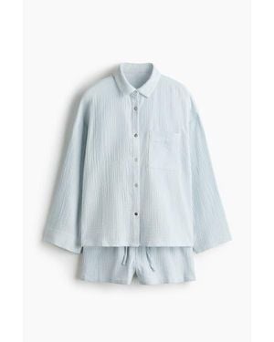 H&M Pajama Shirt And Shorts - Blue