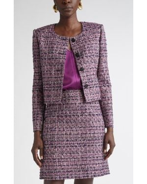 St. John Metallic Tape Tweed Crop Jacket - Purple