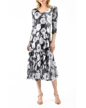 Komarov Floral Printed Charmeuse 3/4 Sleeve Dress - Multicolor
