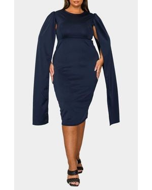 L I V D Naomi Cape Sleeve Midi Dress - Blue